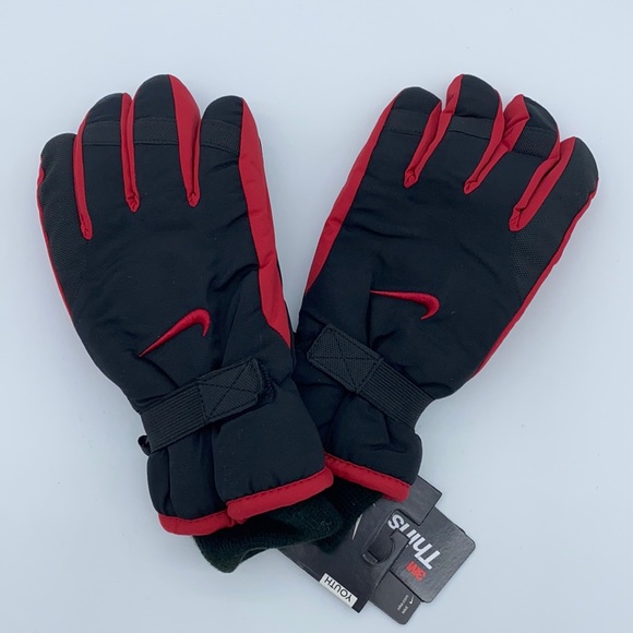 BOYS NIKE THINSULATE INSULATION GLOVES YOUTH RED BLACK - Picture 3 of 13
